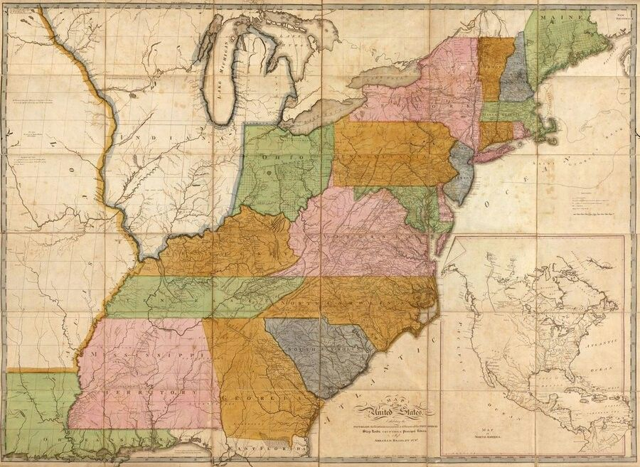 1804 Map Of The United States By Abraham Bradley It Shows the Post