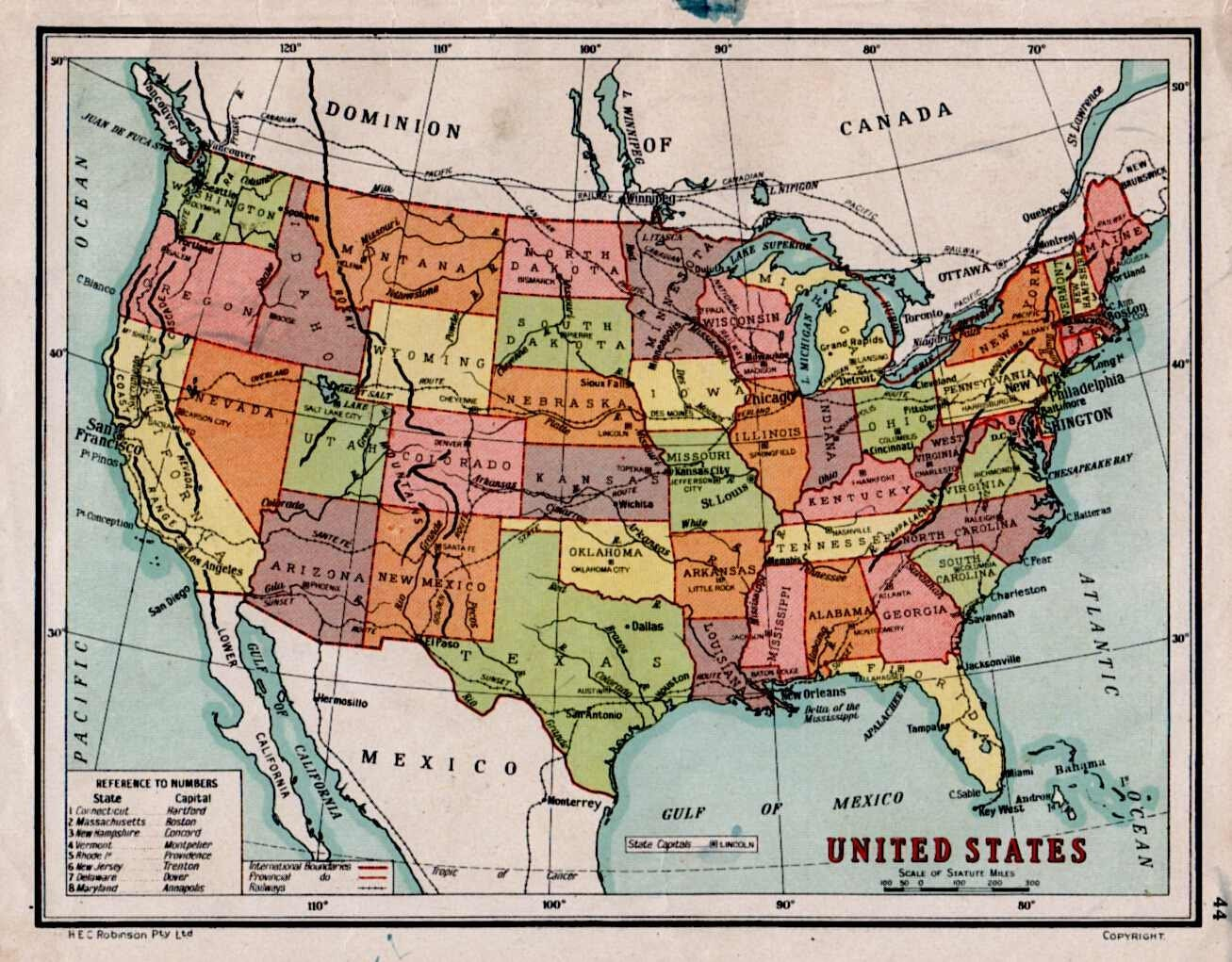 1930s US Map Antique United States Map With US States In