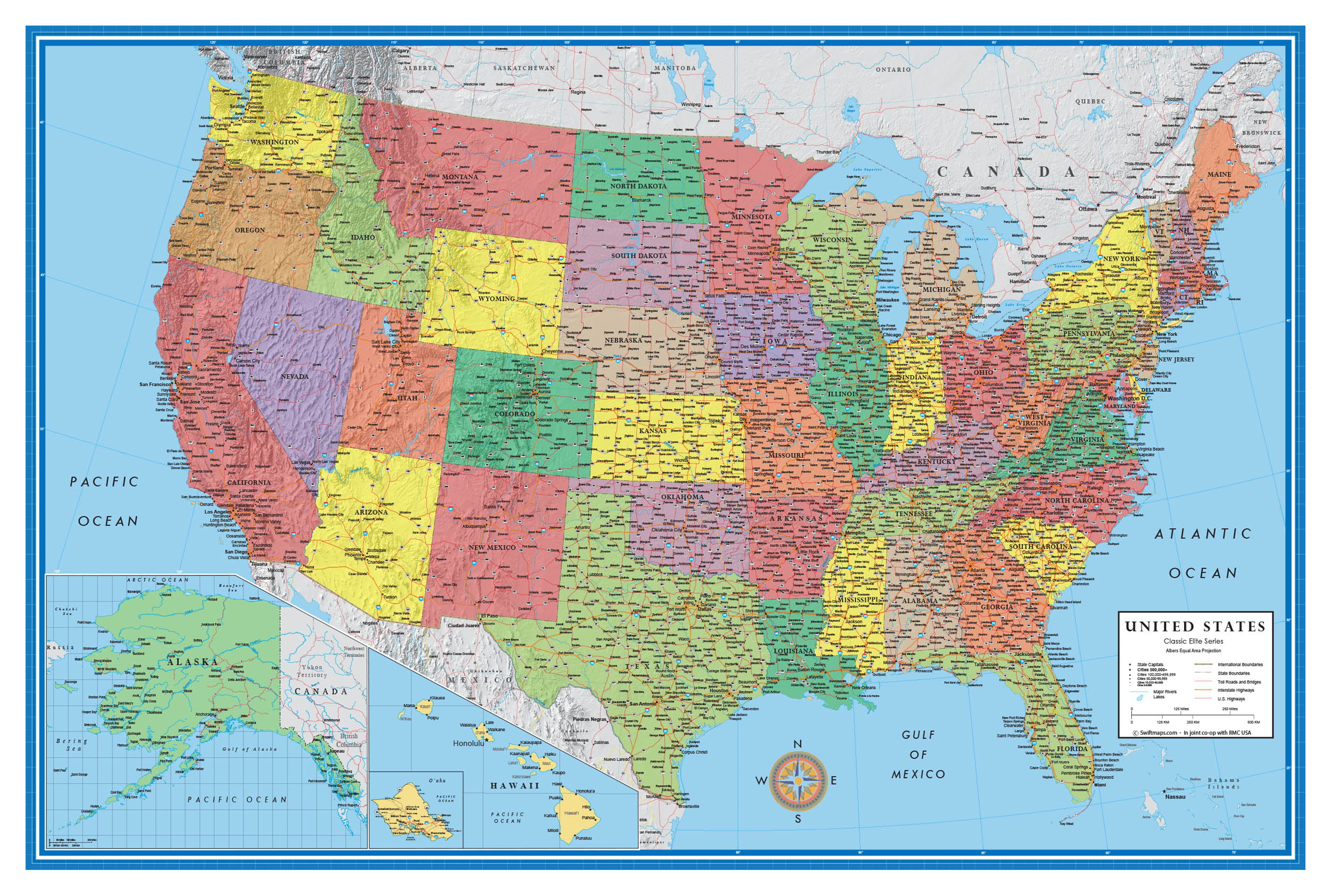 24x36 United States USA US Classic Elite Wall Map Mural Poster Folded