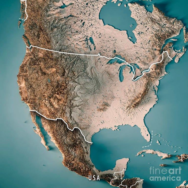3D Topographic Map Of US MapPorn Topographic Map Relief Map North