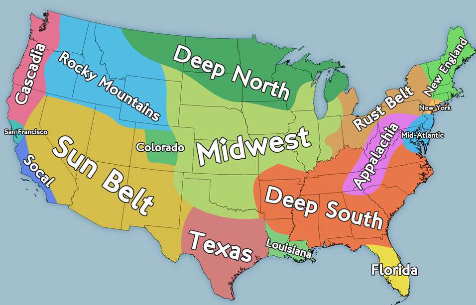 5 Regions Of The United States Map US State Geography