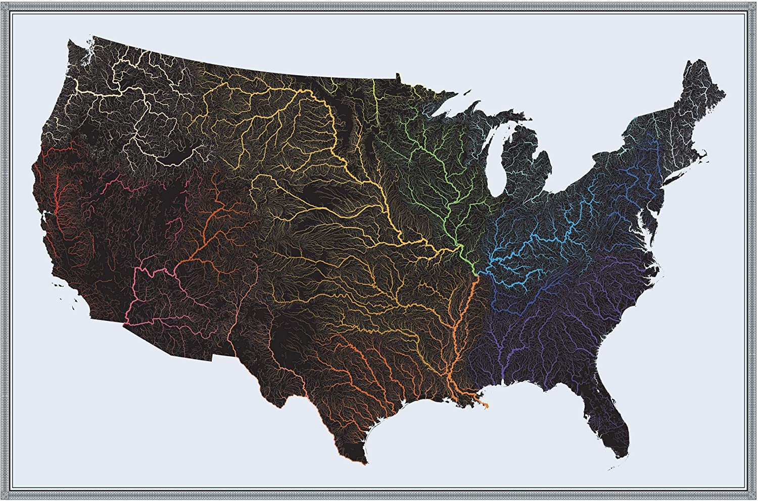 Amazon US Hydrological Map Map Of United States Rivers Basins