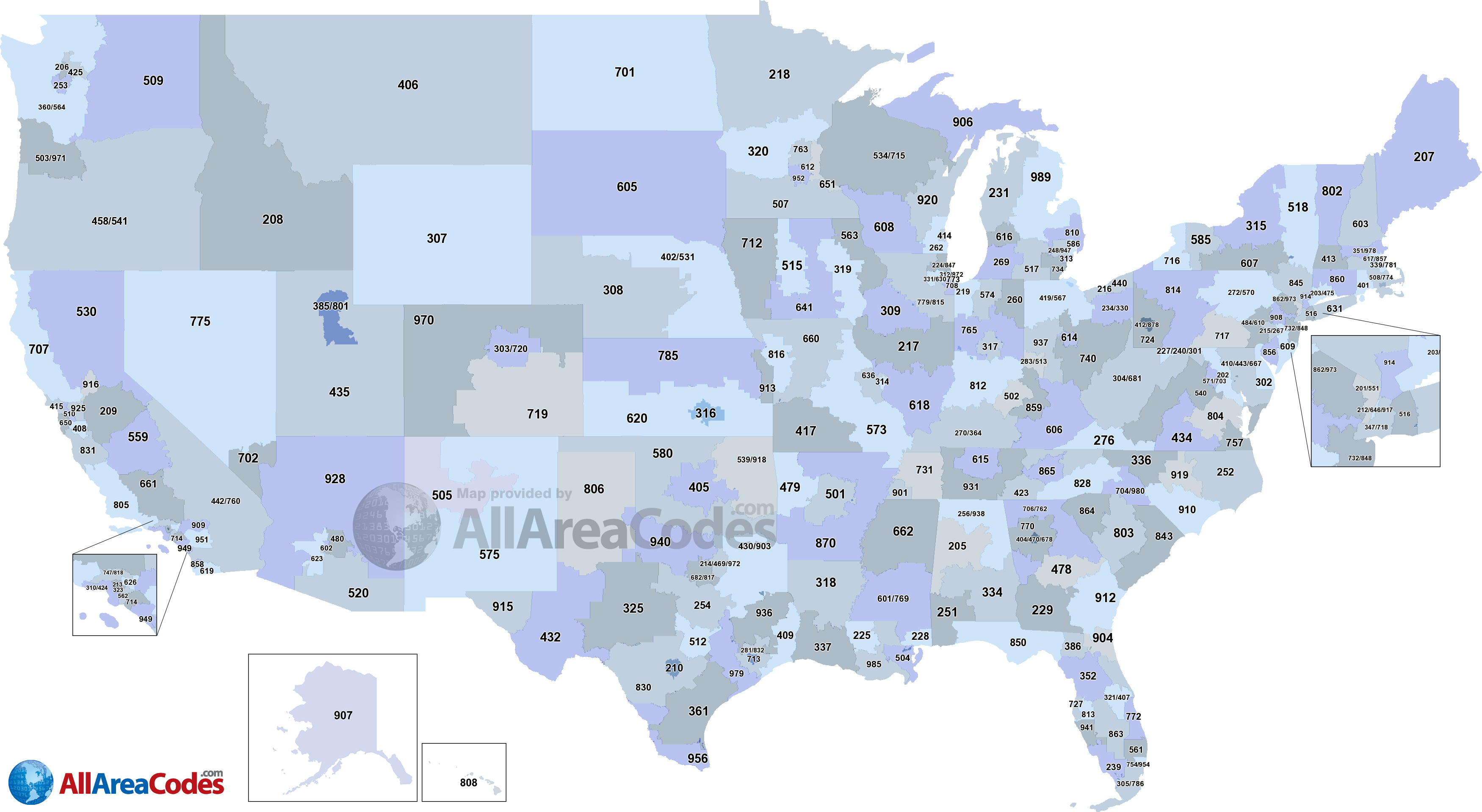 Area Codes In The United States 3500x1919 MapPorn