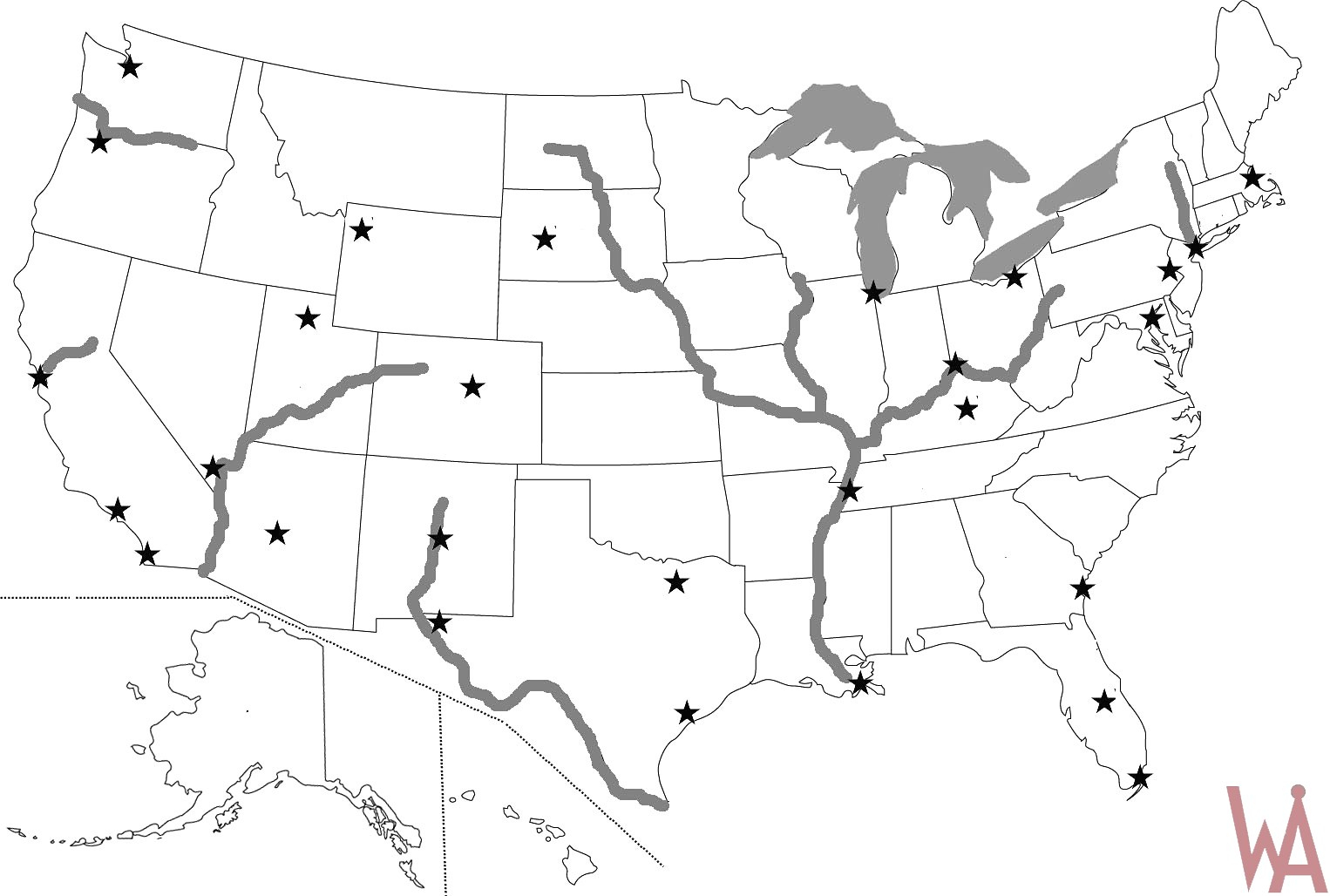 Blank Us Map With Rivers Map Vector