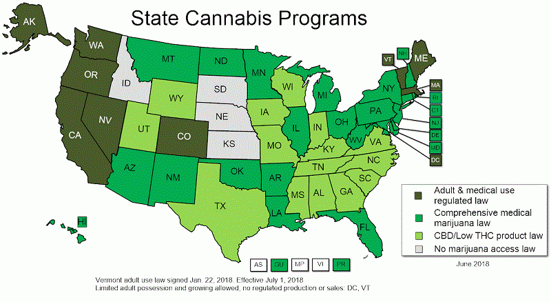 Cannabis Legality Map Of The USA In 2018 MapPorn