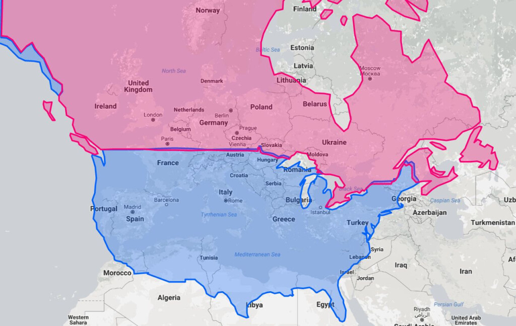 Contiguous United States Over Europe Real Latitudes 1277x807 MapPorn