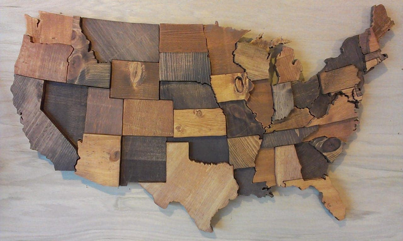Contiguous USA Map Wall Art Wooden State Art United States Map