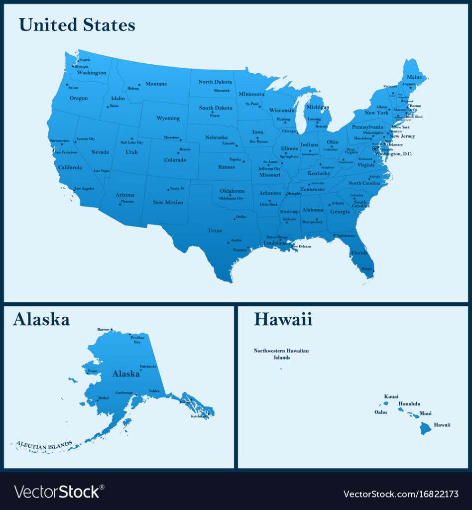 Detailed Map Of Usa Including Alaska And Hawaii Vector Image
