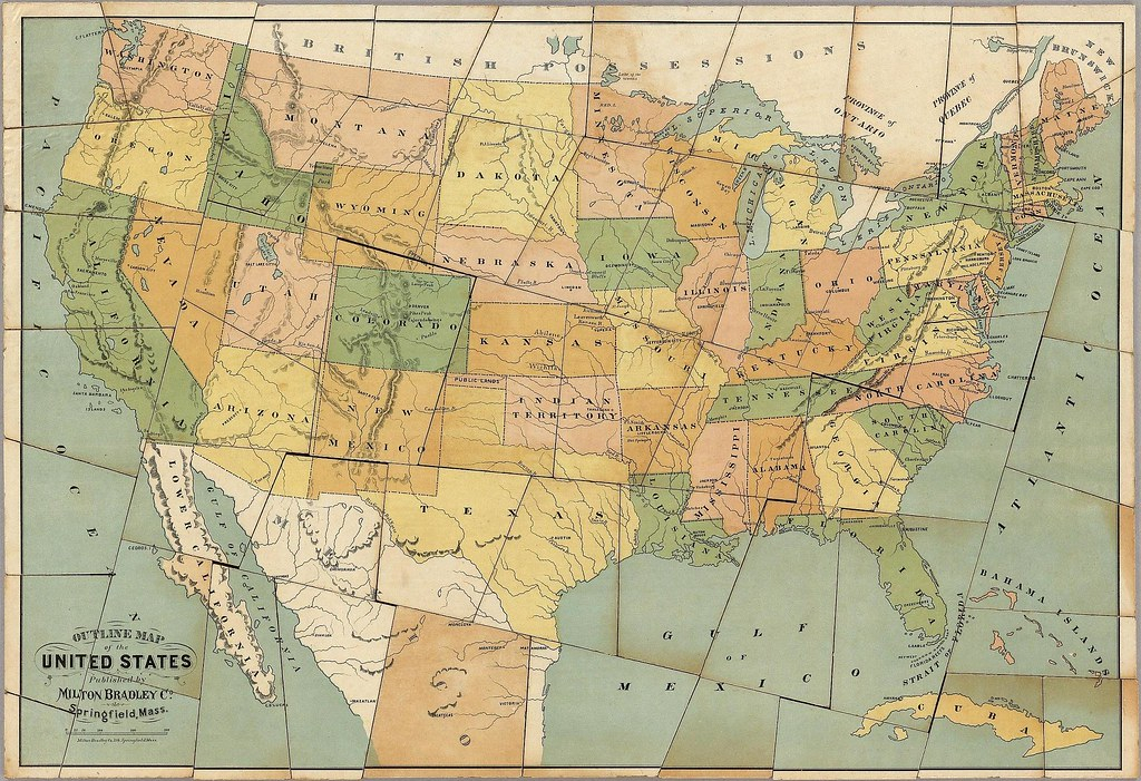 Dissected Outline Map Of The United States Of America Milton Bradley 