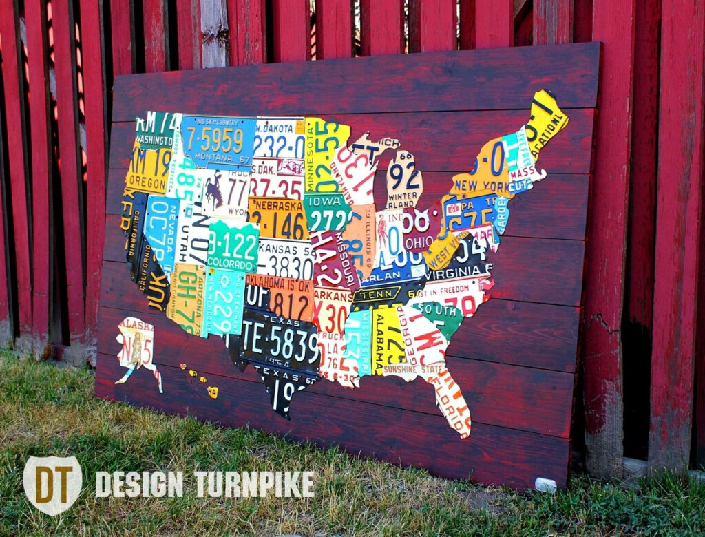 Hand Made License Plate Map Of The United States By Design Turnpike 