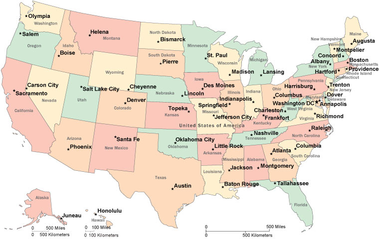 Labeled States And Capitals Map Goimages Garden