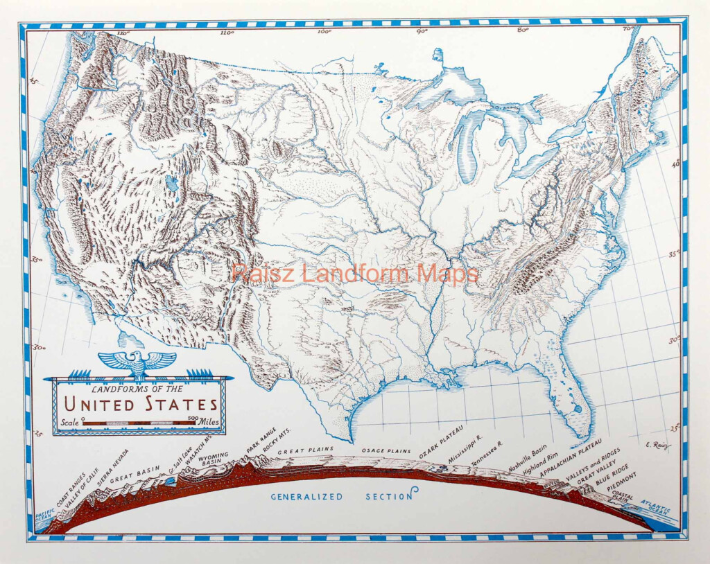 Landforms Of The United States With A Generalized Section Raisz 