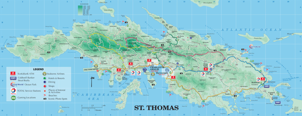 Large Detailed Road And Tourist Map Of St Thomas U S Virgin Islands 