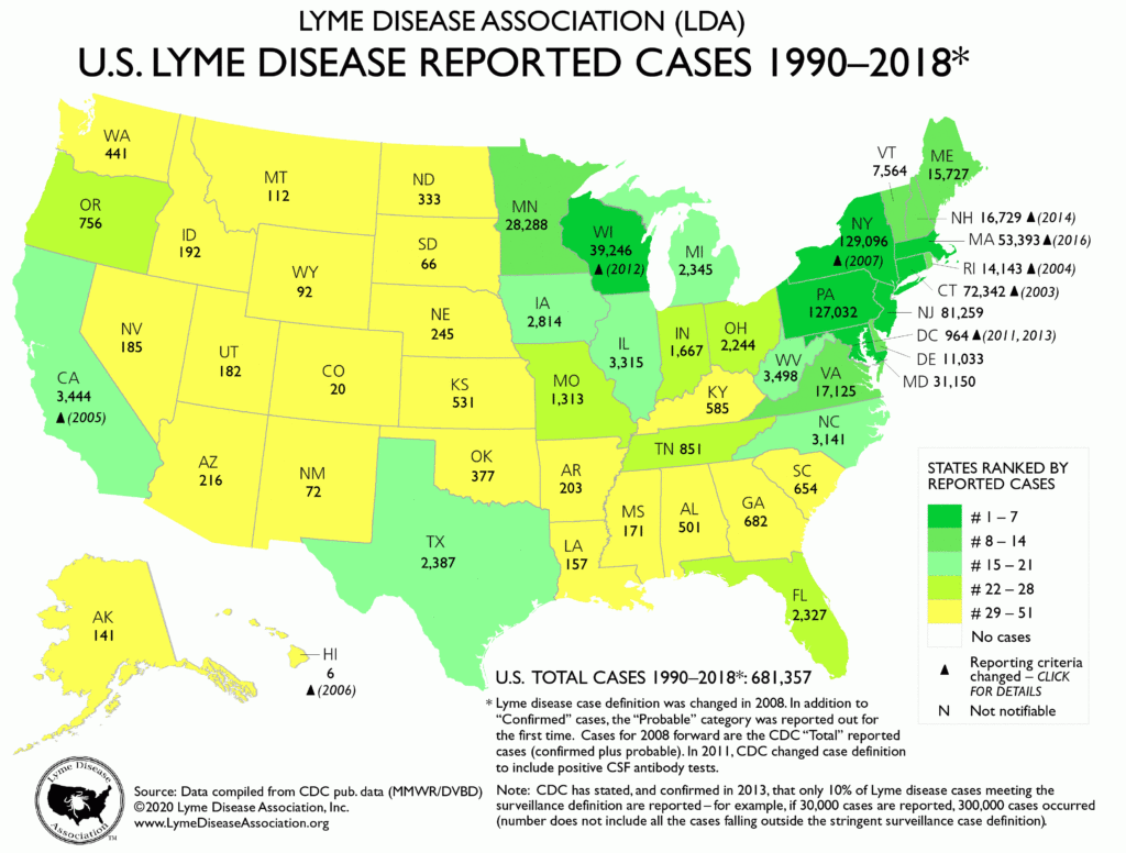 Lyme Disease Association Map Of Total U S Lyme Disease Cases 