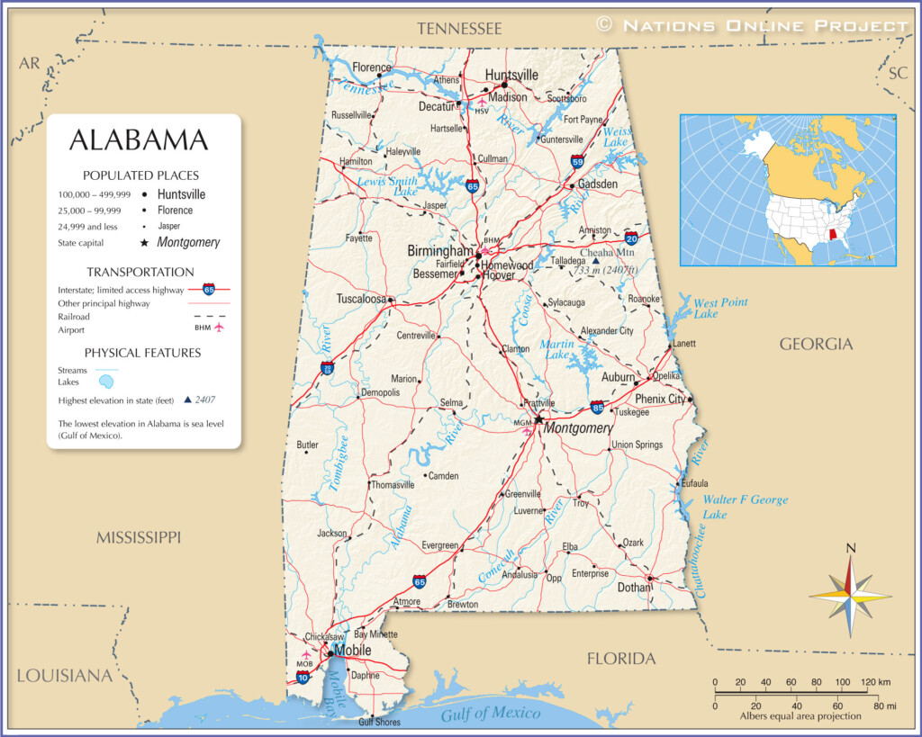 Map Of Alabama State USA Nations Online Project