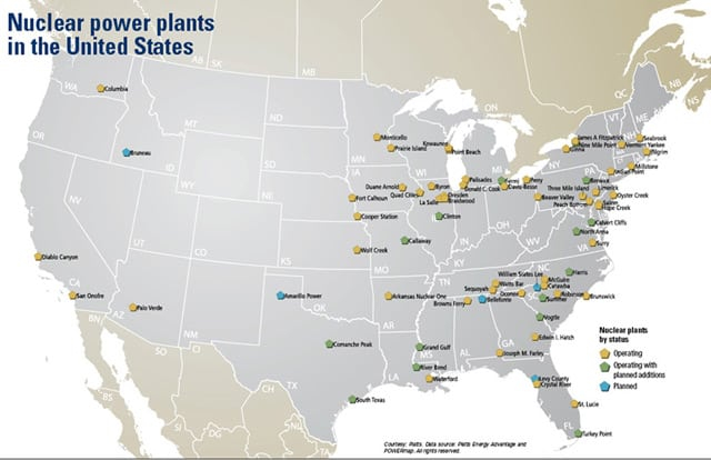 Map Of Nuclear Power Plants In The United States