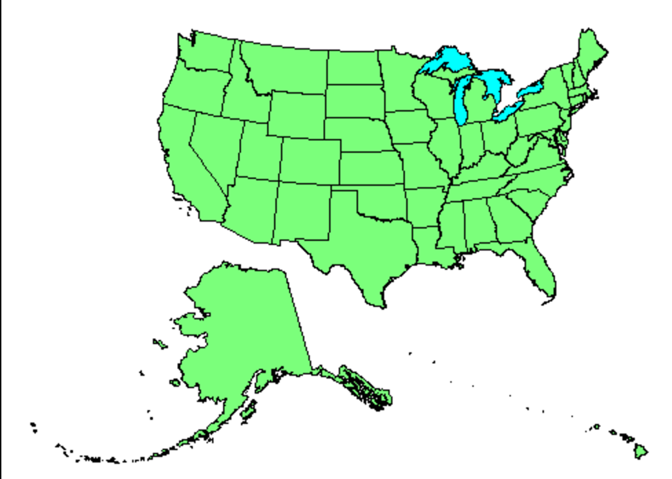 Map Of The United States With Alaska And Hawaii To Scale 976 696 