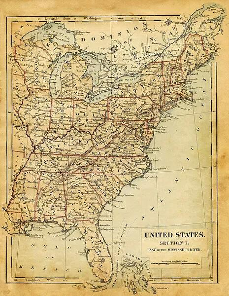 Map Of USA East Of Mississippi River 1876 18357163 Fine Art Print