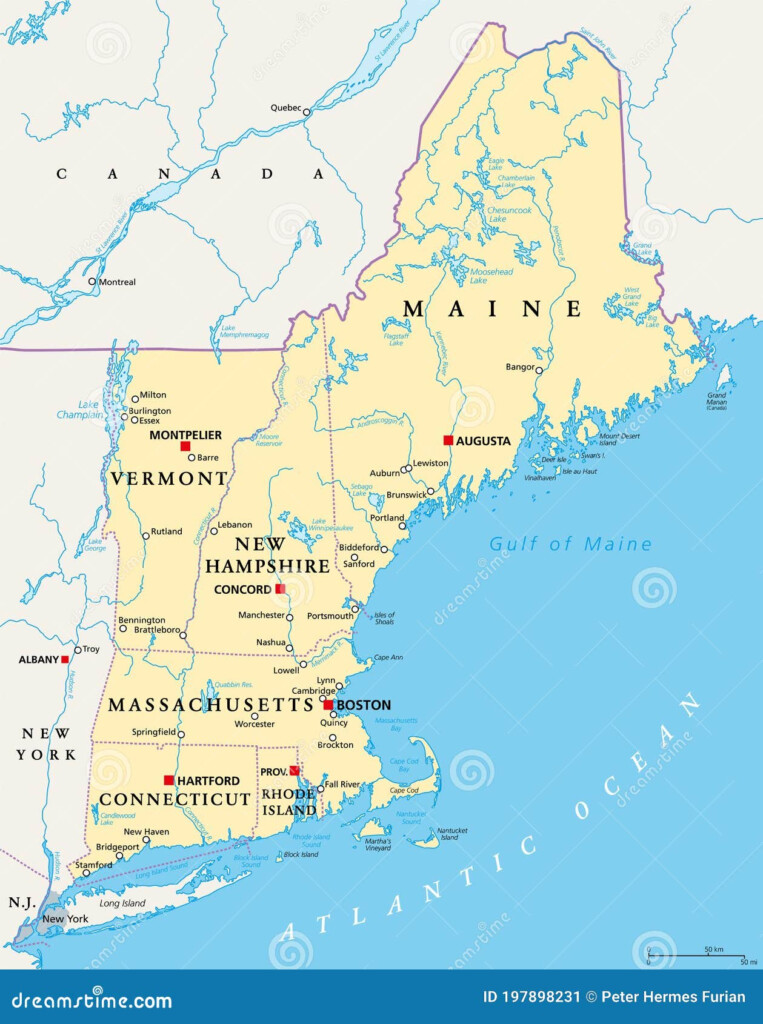 New England Region Of The United States Of America Political Map Stock 