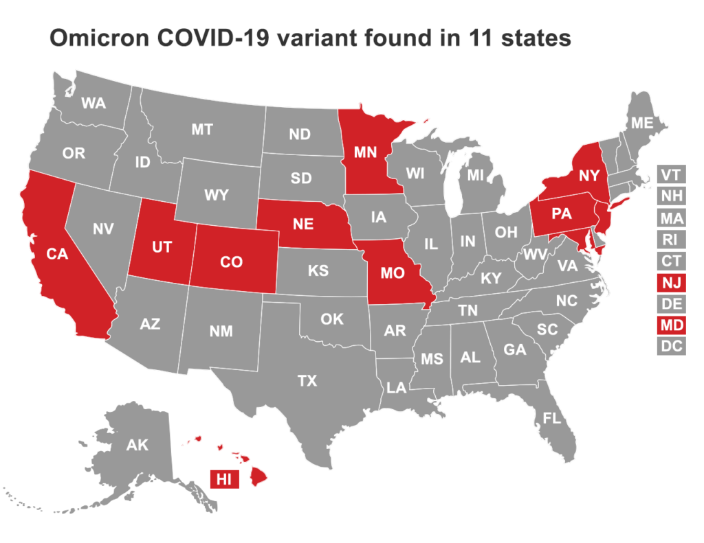 Omicron Spreads To Six More US States Bringing Total To 11