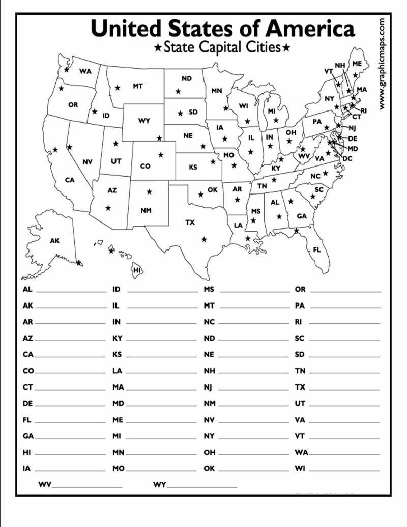 States And Capitals Matching Worksheet United States Map Quiz Worksheet 