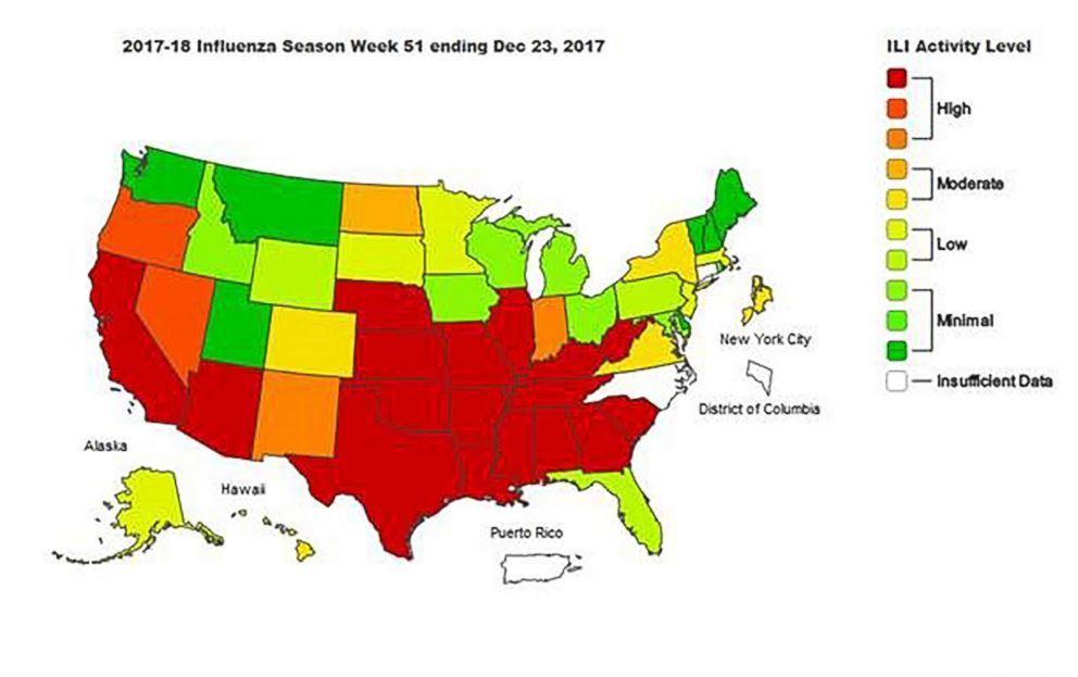 States With High Levels Of Doctor Visits Due To Flu like Symptoms 