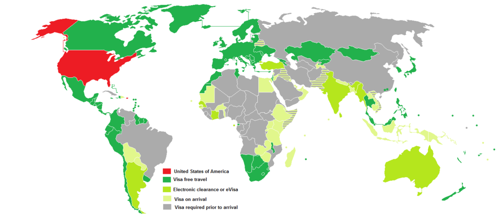 The 99 Countries Americans Can Visit Visa Free 2015 Brilliant Maps