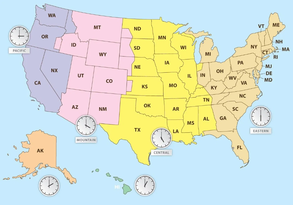 The United States Time Zone Map Large Printable Colorful With State 