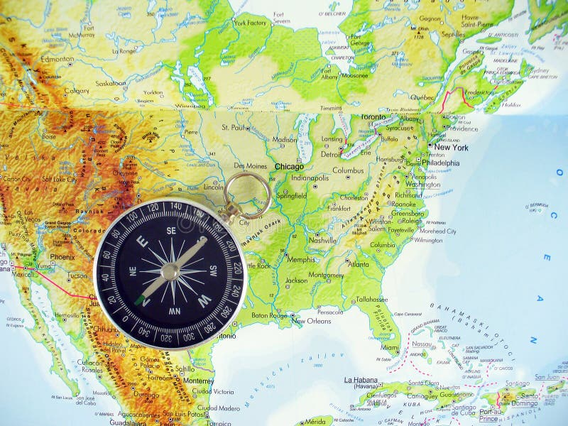 Travel Destination United States Map With Compass Stock Image Image 