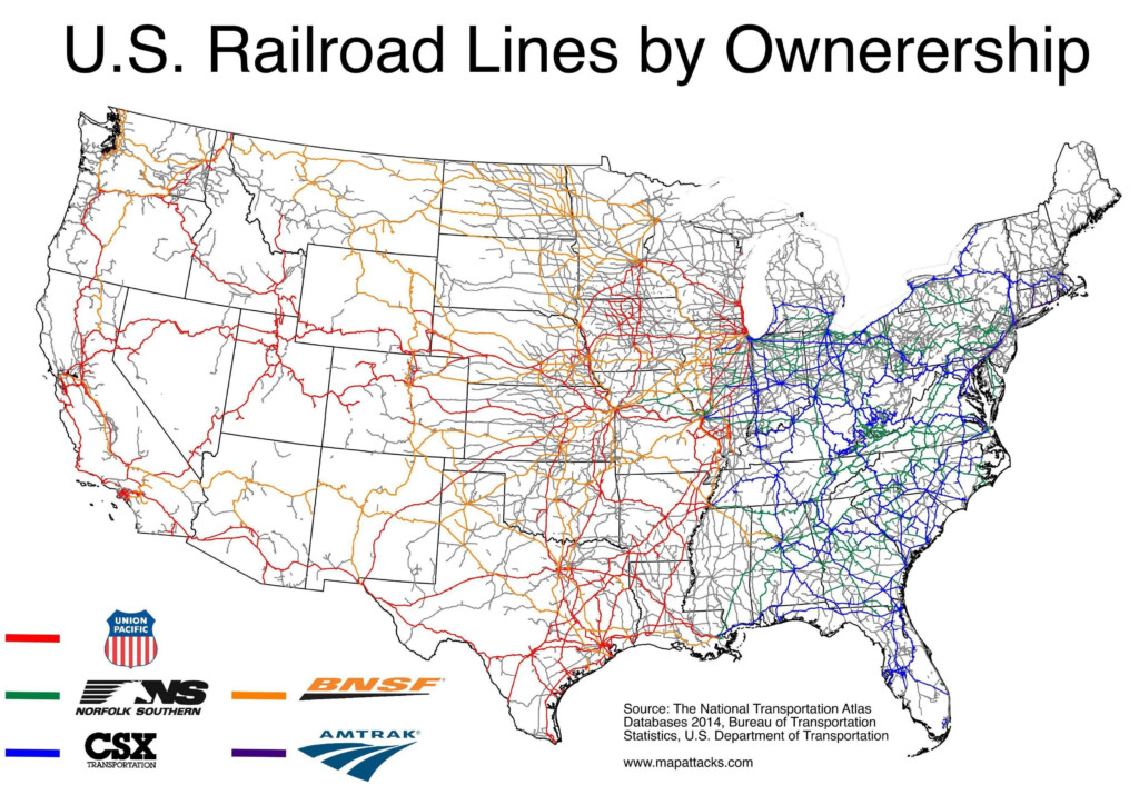 U S Rail Lines By Owner OC 3507 2480 Train Map Us Railroad 