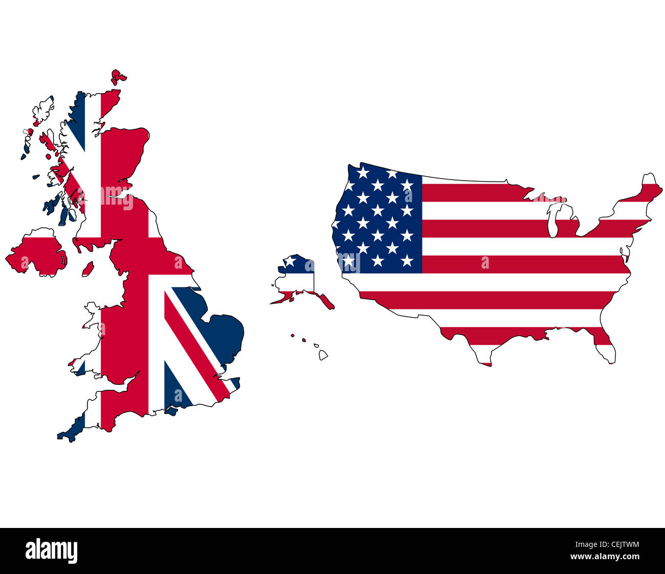 UK And USA Union Jack Flag Inside Map Stock Photo Alamy