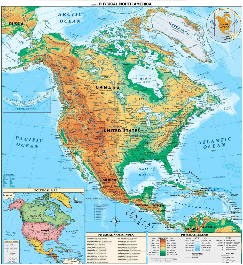 United States And Canada Physical Map Printable Map