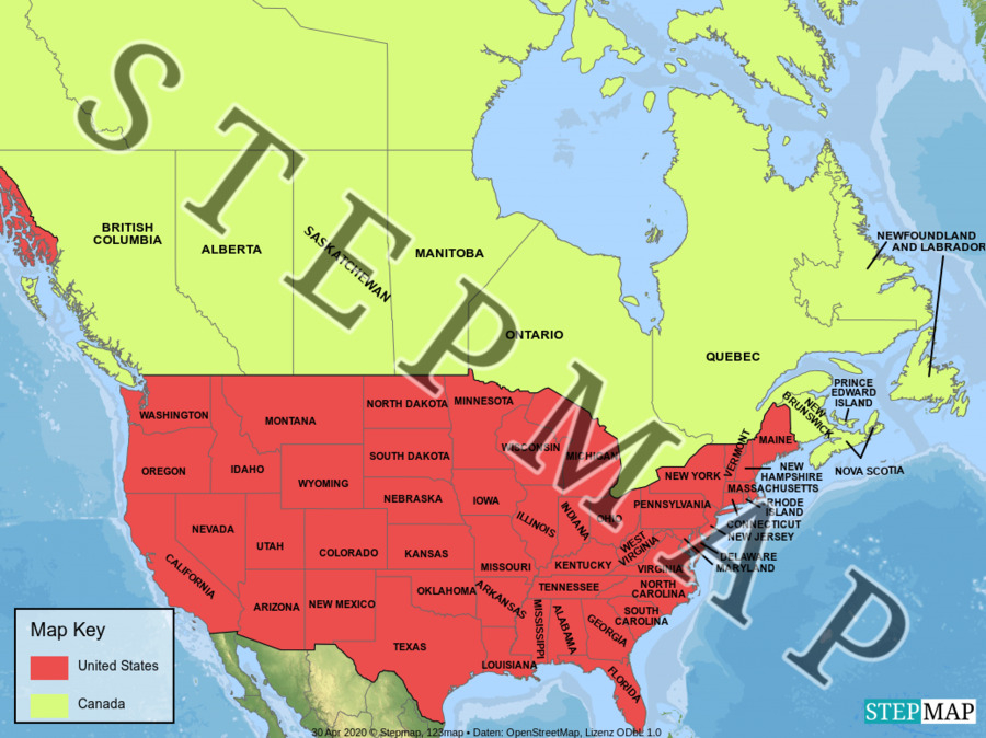 United States Canada Regional Map Mapsofnet Stepmap United States And 