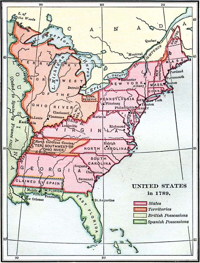 United States In 1789 Showing The State Territorial Claims 