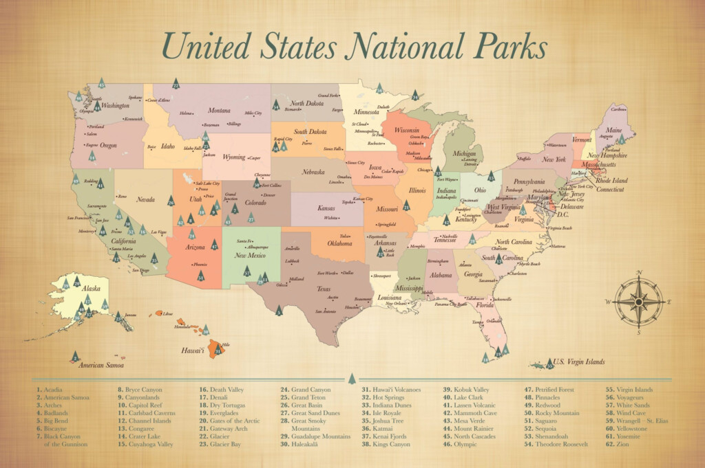 United States National Parks Map Push Pin Map Of The US National Parks