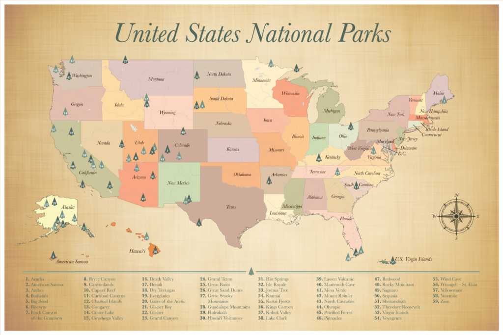 United States National Parks Map Push Pin Map Of The US National Parks