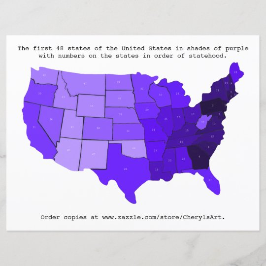 United States Order Of Statehood Map With Numbers Zazzle co uk