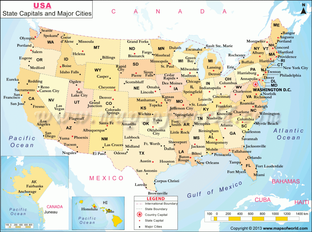 Us Map With Main Cities Map