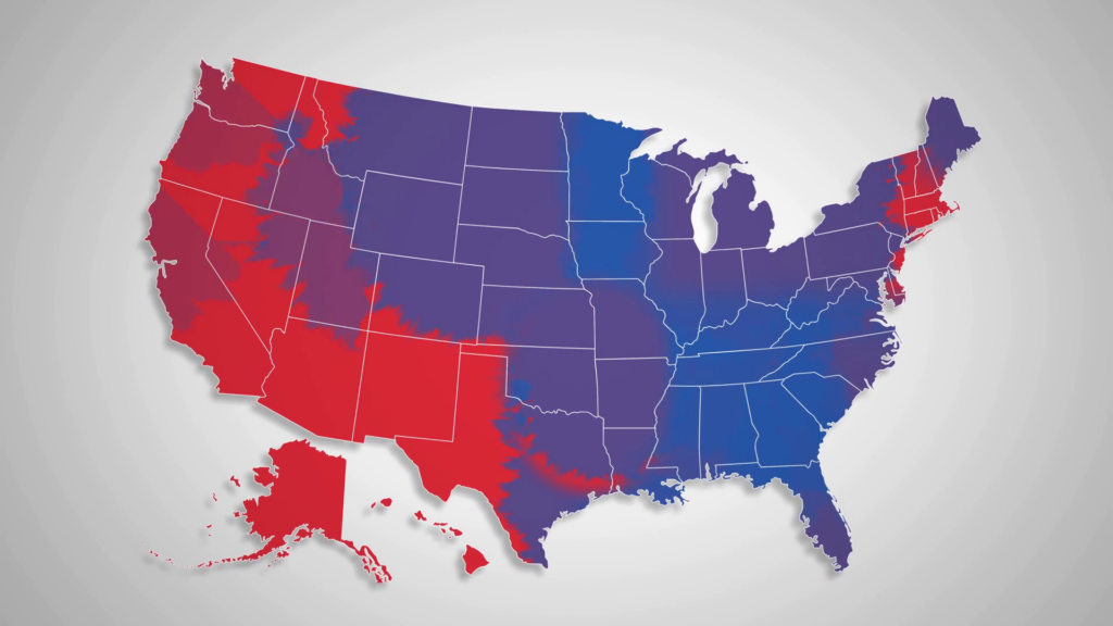 USA Map Red States Changing To Blue States Motion Background 00 10 