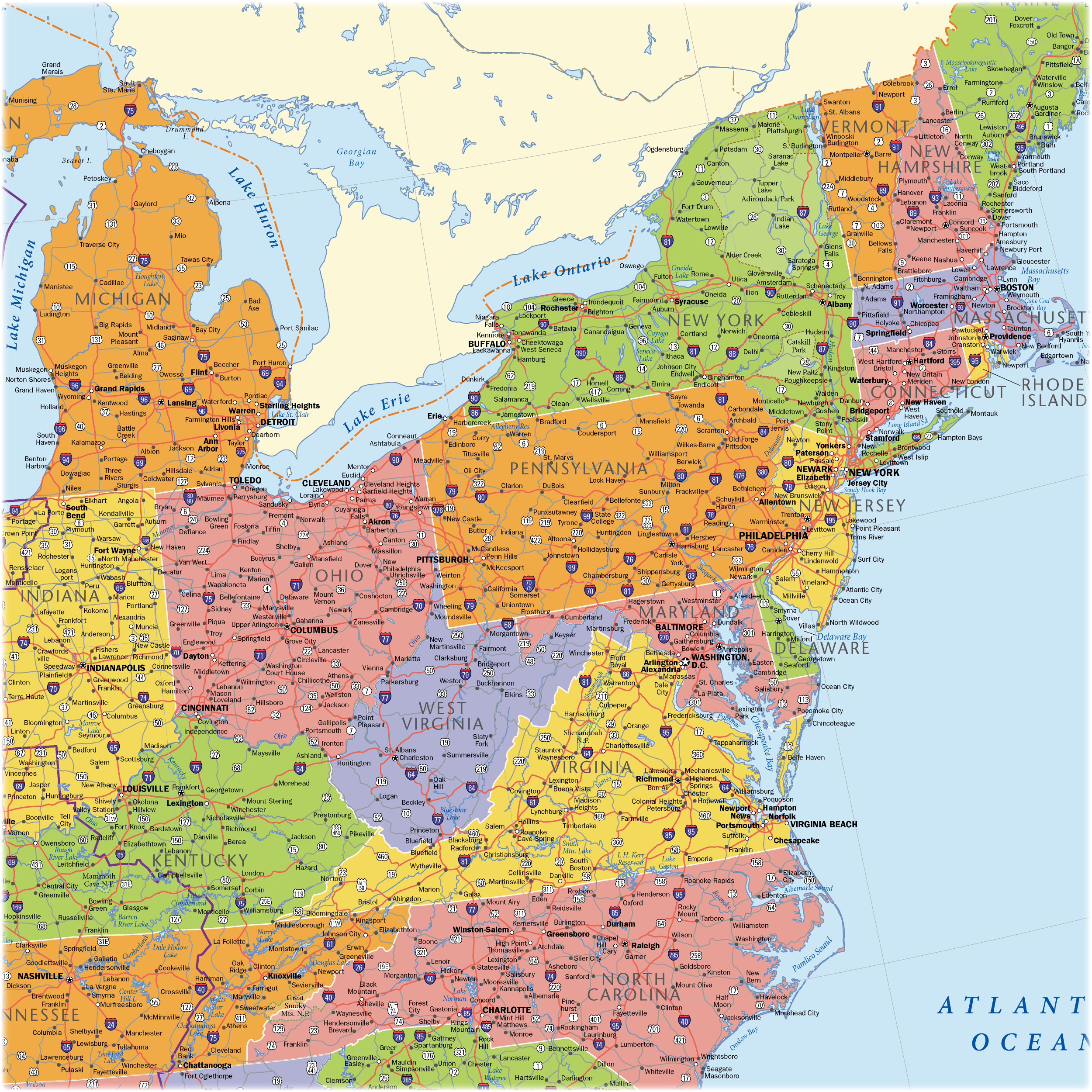 USA Region EastCoast previewDetail East Coast Usa Wall Maps East Coast