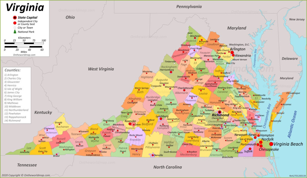 Virginia State Map USA Maps Of Virginia VA 