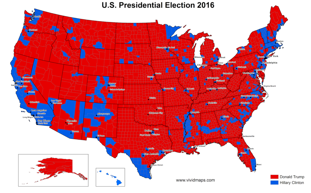 2016 Presidential Election Us Map By County Map