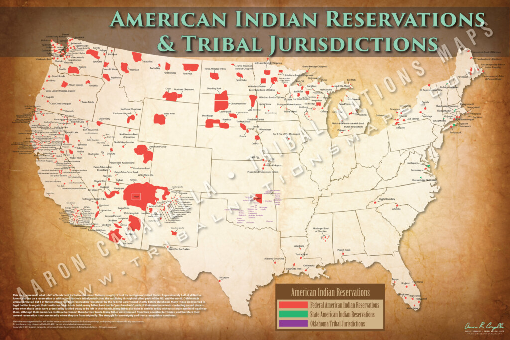 American Indian Reservations Map W Reservation Names 24 x36 