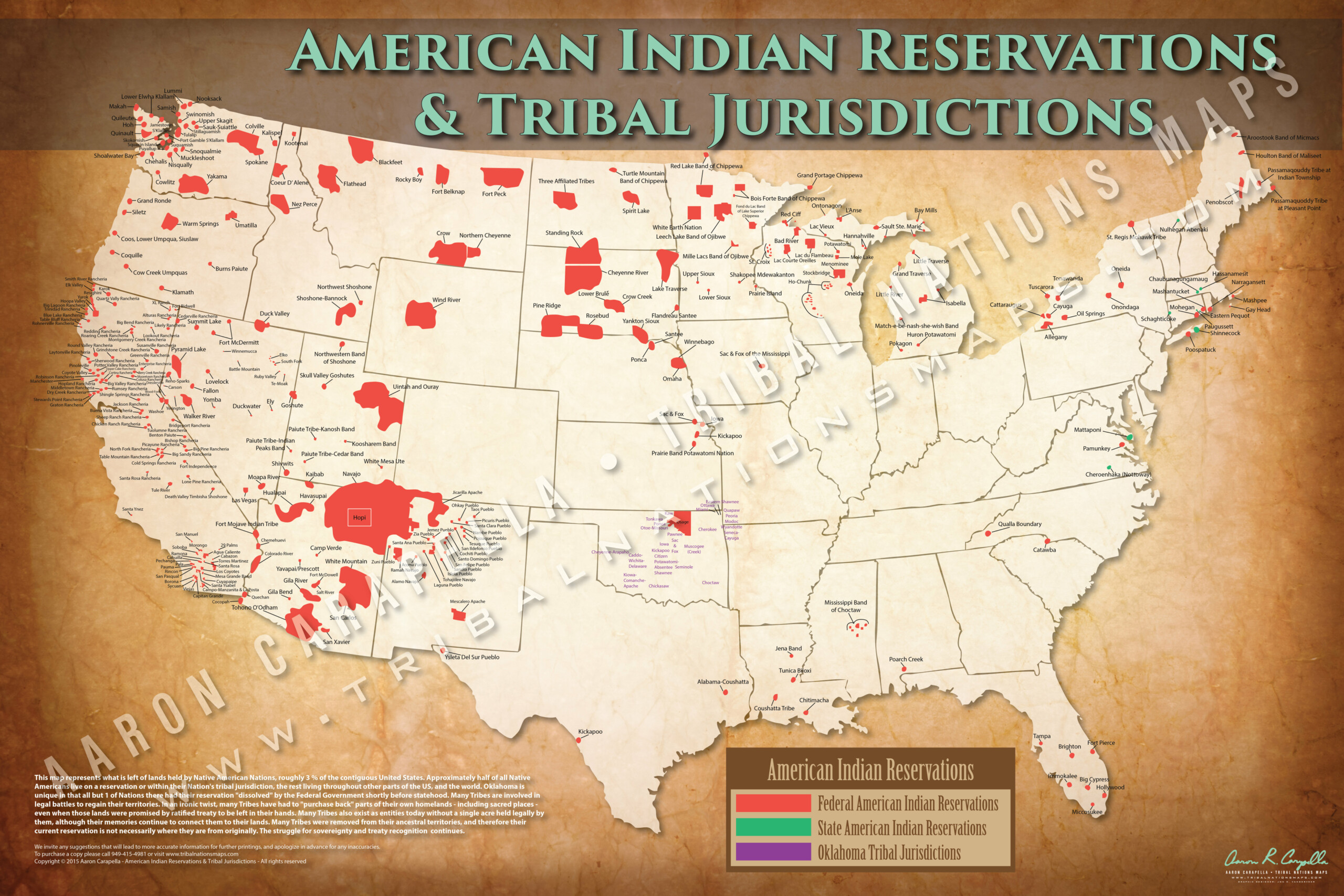 American Indian Reservations Map W Reservation Names 24 x36