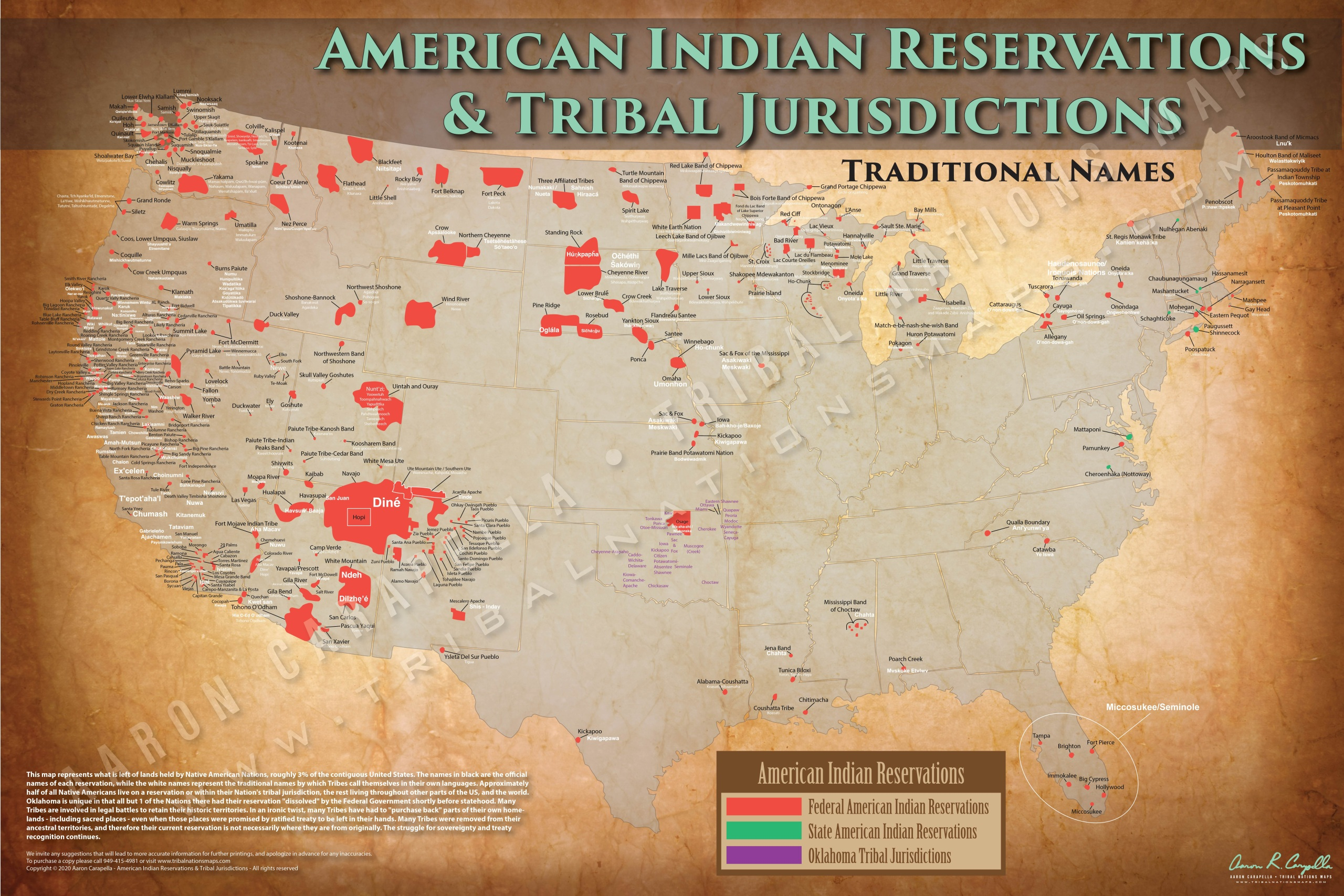 American Indian Reservations Map W Reservation Names Plus 