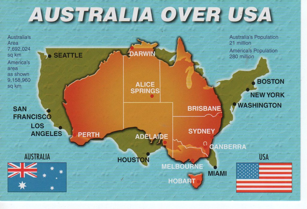 Australia Over USA Map With Flags 11 X 17cm Sam P Flickr