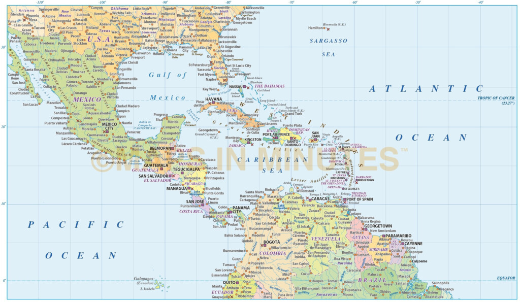 Digital Vector Central America Caribbean Political Map 10m Scale 