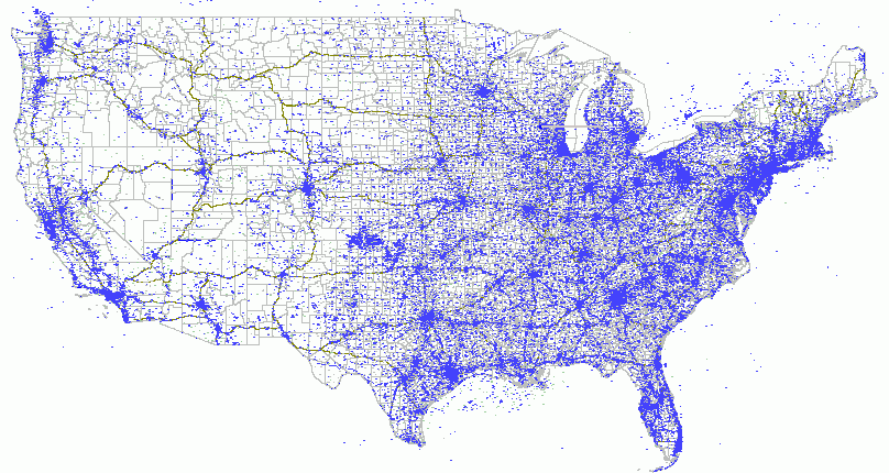 Dot Map Of Cell Phone Towers In The US