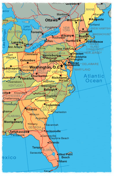 EAST COAST USA TRAVEL MAPS