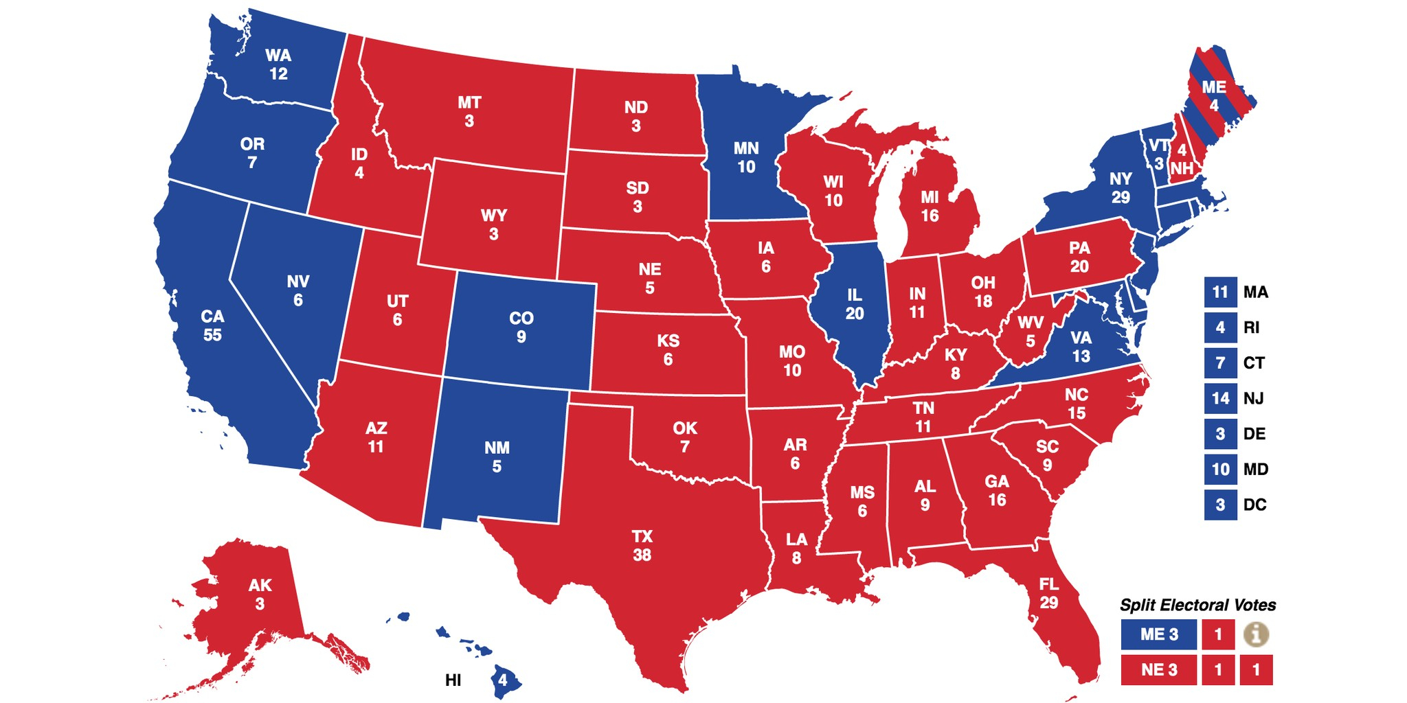 Electoral College Per State Map Map